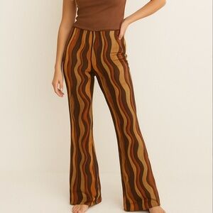 Motel Retro Swirl Print Mesh Flare Pants XXS 70s Style Festival Boho